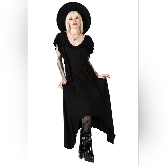 Killstar Dresses & Skirts - Killstar Goth Witchy Black Ruffled Spectral Galaxy Maxi Dress S NWT